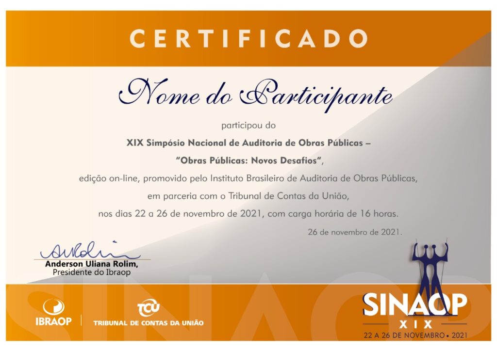 Certificados do XIX Sinaop já estão disponíveis para download